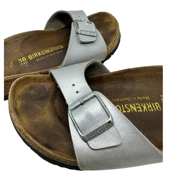 Birkenstock Silver Madrid One Strap Cork Footbed Slide Sandals Size 38 US 7 - Picture 11 of 13